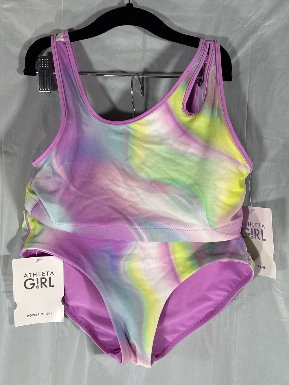 Athleta Girl Reversible Bikini Set XL 14 Purple Blue Beach Resort Mid Rise NWT